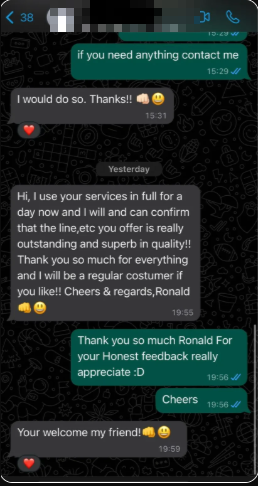 WhatsApp chat: customer says the service is outstanding and superb in quality