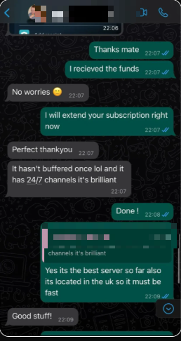 WhatsApp chat: customer says it hasn't buffered once